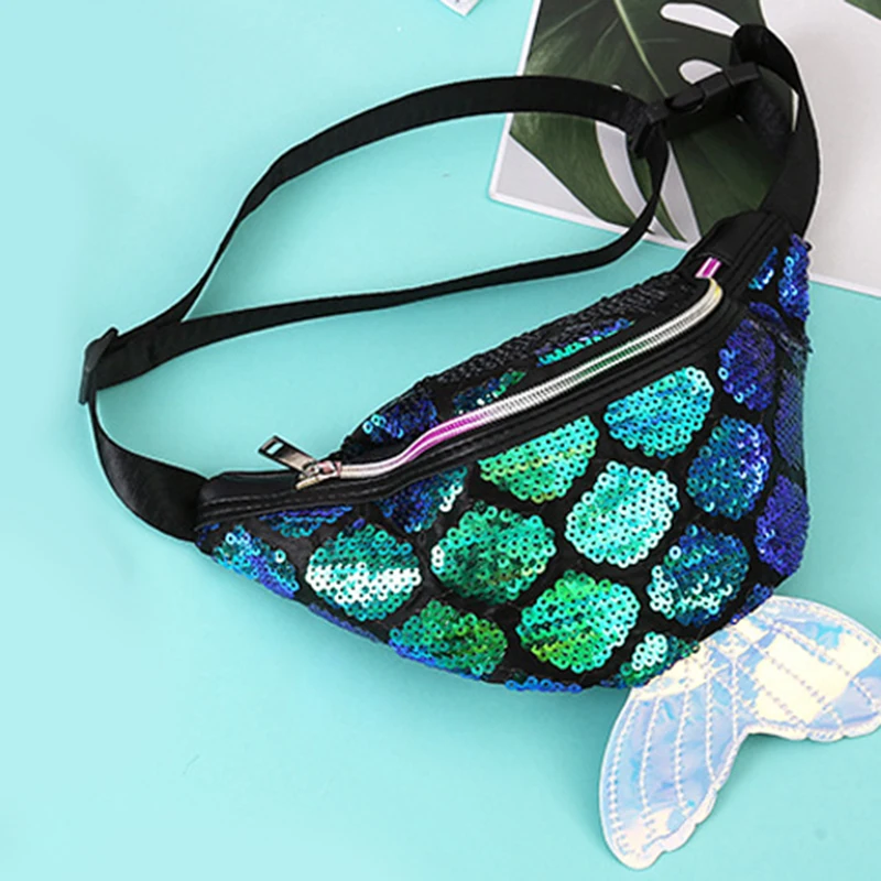 Креативная Женская поясная сумка в виде рыбьего хвоста с блестками, поясная сумка для телефона, сумка на грудь, блестящие Модные цветные