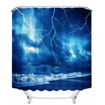 

DIY Printed Shower Curtains Thunder & Lightning Starry sky Waterproof Bathroom Curtains Thickened Fabrics Bath Curtain With Hook