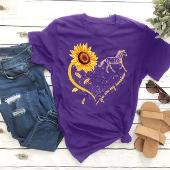

2020 Tees Tshirts Short Sleeve Womens Ladies Summer Round Neck Sunflower Print Loose Tee Shirt Tops Harajuku женские футболки