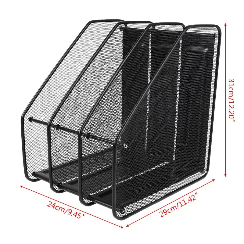 

3 Column Metal Mesh Document Rack File Holder Letter Magazine Newspaper Tray for Home Office Desk Organizer Supplies
