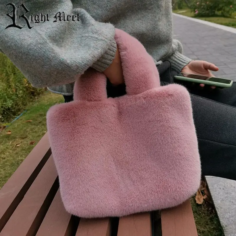 

Fashion Winter Fluffy Bag for Women Fuzzy Faur Fur Rabbit Shoulder Plush Shopping Totes Cute Small Handbag