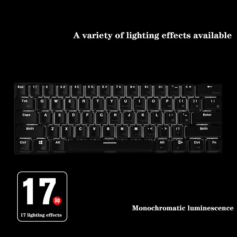 Gaming Mechanical Keyboard Wired Wireless Dual Mode Connection 61 Keys Anti-ghosting Blue/Black Switch Mechanical Keyboard