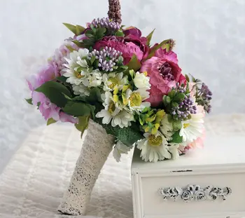 

Pink Bridal Bouquet Purple Bouquet De Mariage Artificial Vintage Wedding Bouquets For Brides 2020 Bridesmaid Peony Flower