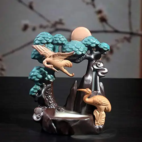 

PHILOGOD Incense Holders Ceramic SongHeYanNian Stork Styling Backflow Burner Handmade Censer