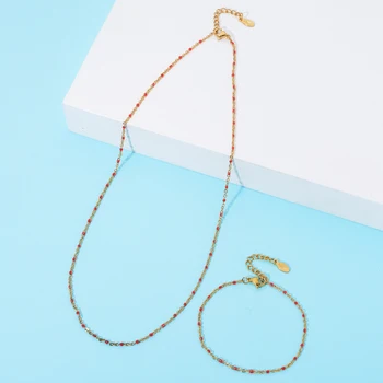 

TT-44 Fashion Enamel Chains Necklace Bracelet Jewelry Sets Stainless Steel Chain DIY Multicolor Women Wholesale Wedding Gifts