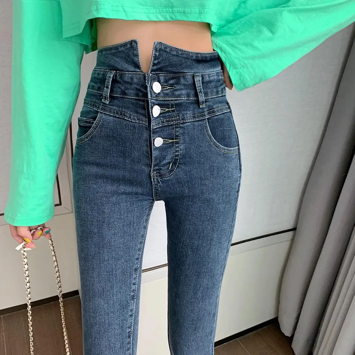 Vetevidi Womens Denim Skinny Stretch Sexy Pants Soft Tights Leggings woman Jeans Tight Nine Points Feet | Женская одежда