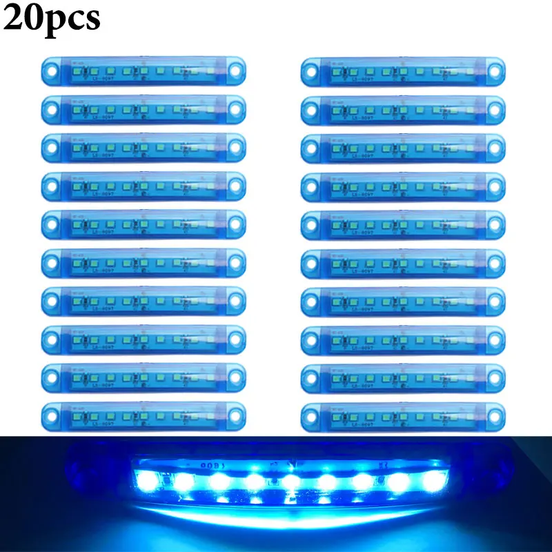 20PCS BLUE RXZ 50 шт. 24 В светодиодные фары для грузовиков 9SMD маркер светильник автомобильный Автобус Грузовик боковой маркер индикатор прицеп светильник задний боковой фонарь - Цвет: 20PCS BLUE