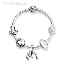Высокое качество 925 стерлингового серебра собака кулон с Бусины из белого стекла готовой продукции очаровательные браслеты для женщин модные ювелирные изделия