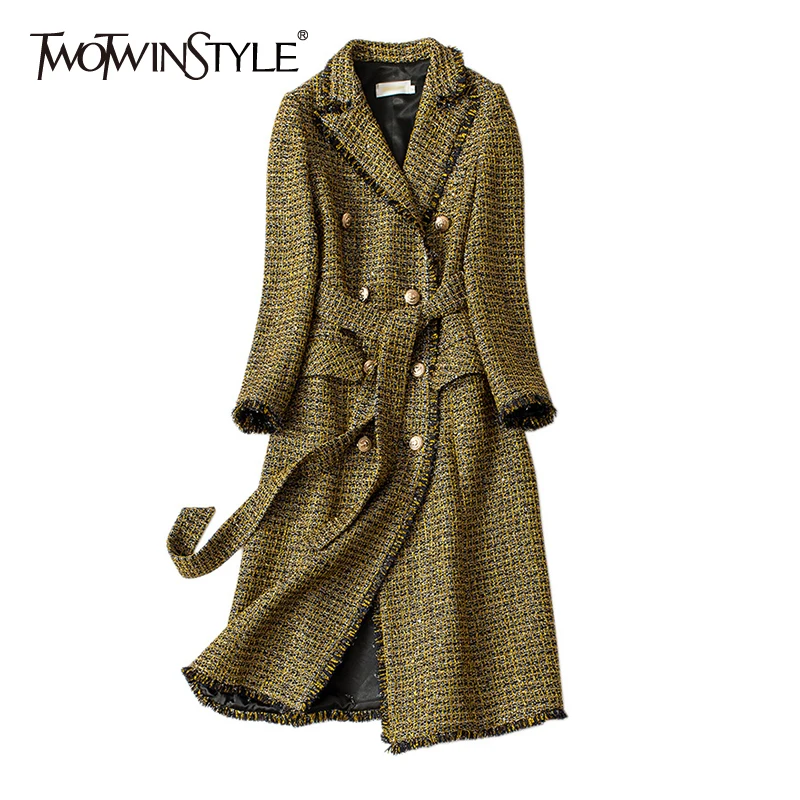 TWOTWINSTYLE лоскутное с кисточками в клетку женские пальто воротник лацканами