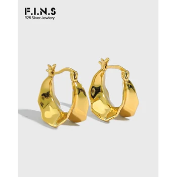 

F.I.N.S Korean Style Irregular Concave Convex Pure 925 Sterling Silver Hoop Earrings Glossy 925 Silver Hoops Prevent Allergy
