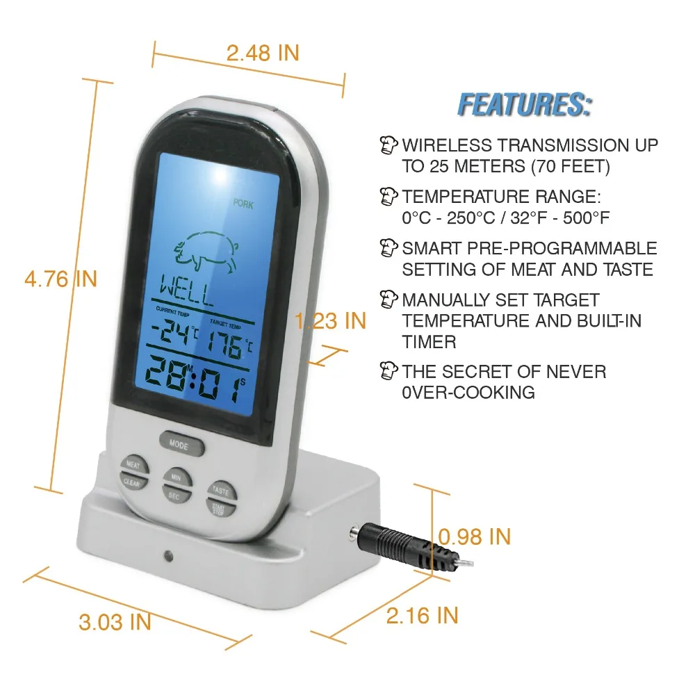 Digital BBQ Meat Thermometer Wireless Probe Grill Oven Portable Food  Thermomet Remote Timmer Picnic Barbecue Thermometer Outdoor - AliExpress