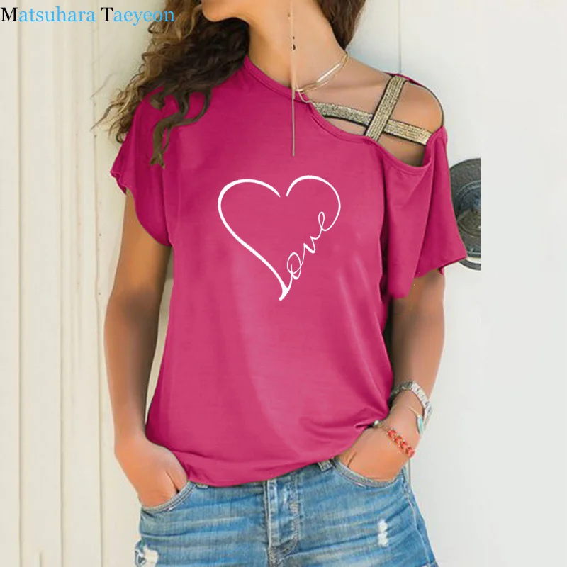 YSLMNOR Heart Printing Tops for Womens Short Sleeve Tshirts Summer Basic Pullover O-Neck Tees 
