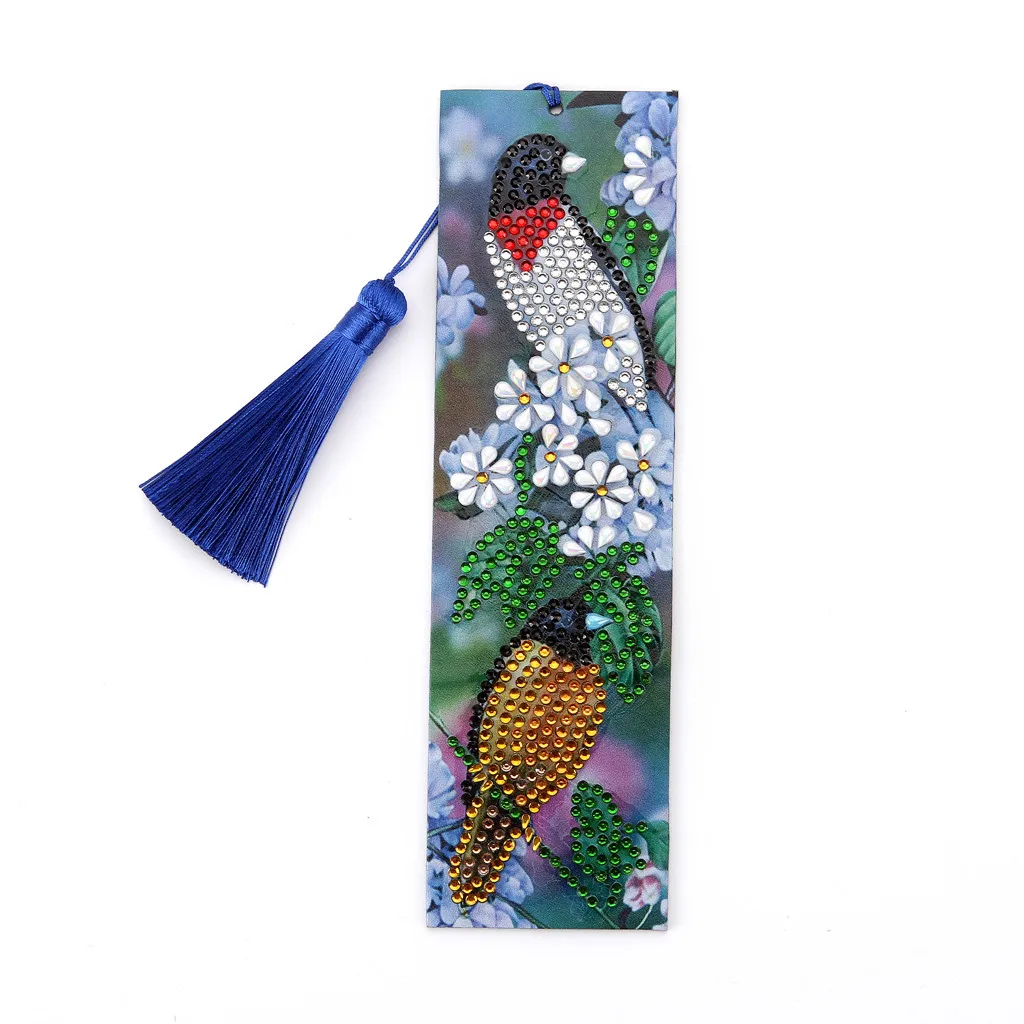 5D DIY Diamond Painting Animal Bird Leather Bookmark Blue Tassel Book Marks Special Shaped Drill Embroidery Craft | Дом и сад