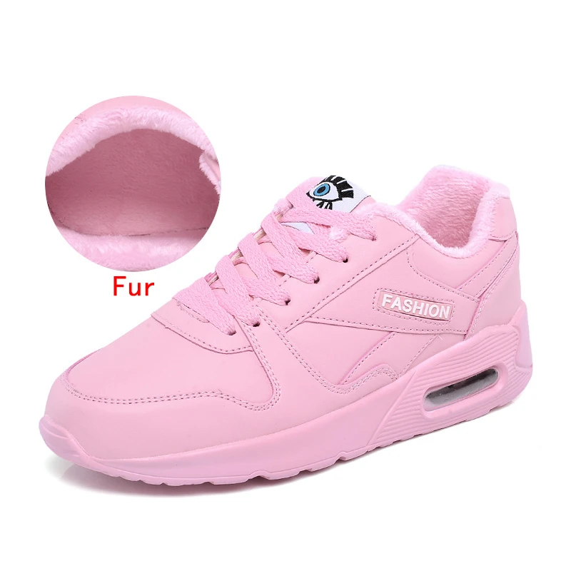 Fur Pink Женская обувь на плоской подошве; повседневные кроссовки на воздушной подушке со шнуровкой; дышащие шлепанцы на платформе из искусственной кожи с мехом; Модные женские теннисные кроссовки - Цвет: Fur Pink