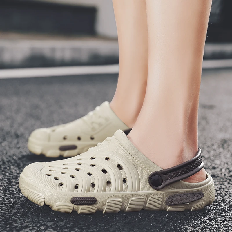 PULOMIES Summer Men Slippers Sandals Massage Clogs Outdoor Garden Shoes Men Pool Sandals Bathroom Slides Mules Beach Slippers