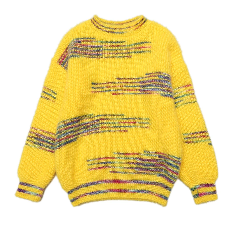 

Women Sweater and Pullovers 2020 autumn Winter Loose Striped Jumpers Oneck oversize Pull Femme Round neck cashmere sweater