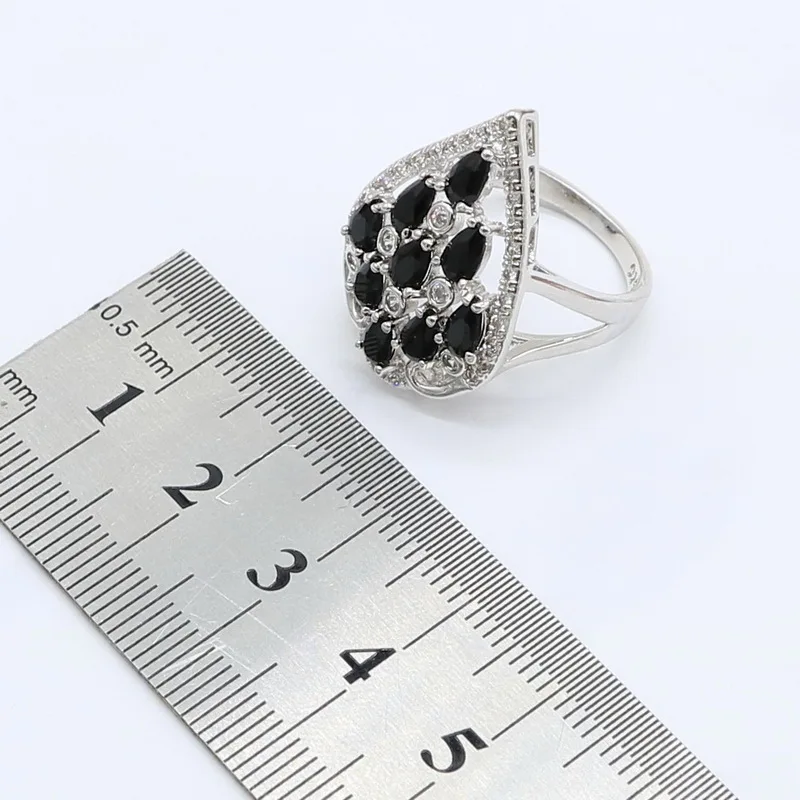 Black White Zircon 925 Silver Wedding Jewelry Sets for Women with Bracelet Earrings Necklace Pendant Ring Gift Box