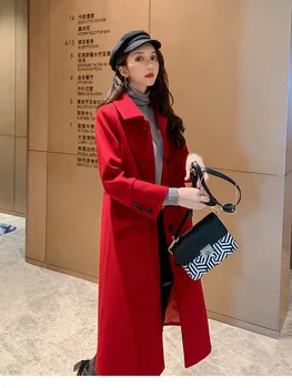 

2019 New Wool Blend Coat Women Long Sleeve Plus size Outwear Jacket Cardigan Casual Autumn Winter Elegant Overcoat Leisure S0232