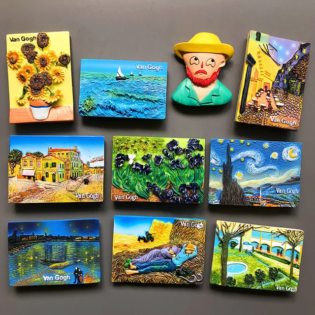 Cartoon Van Gogh Resin Refrigerator Paste Fridge Magnet Magnetic Paste Creative 3D Refrigerator Room Decoration Collection Gifts