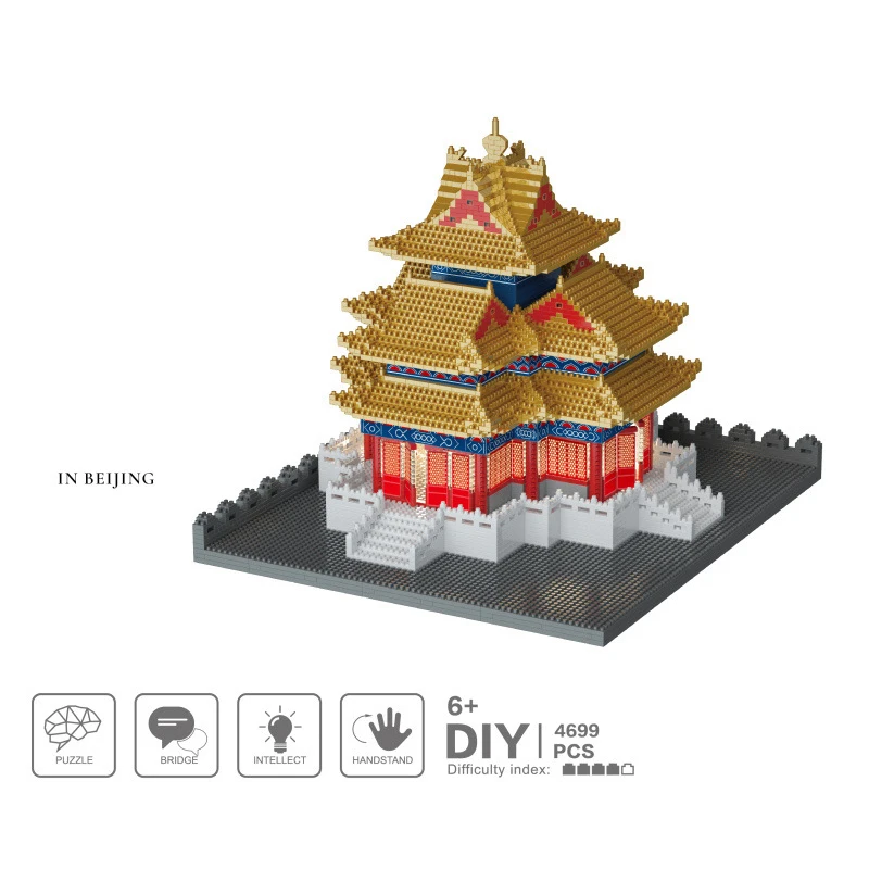 

China Beijing Imperial Palace Nanobrick Watchtower Brick World Famous Historical Architecture Micro Diamond Block Toy With Light