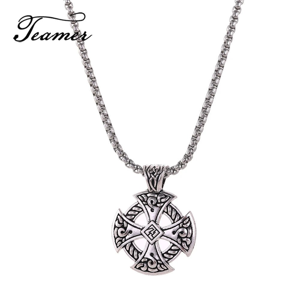 Teamer винтажный крест кулон Viking Celtics Knot Necklace цепочка из нержавеющей стали Amulet