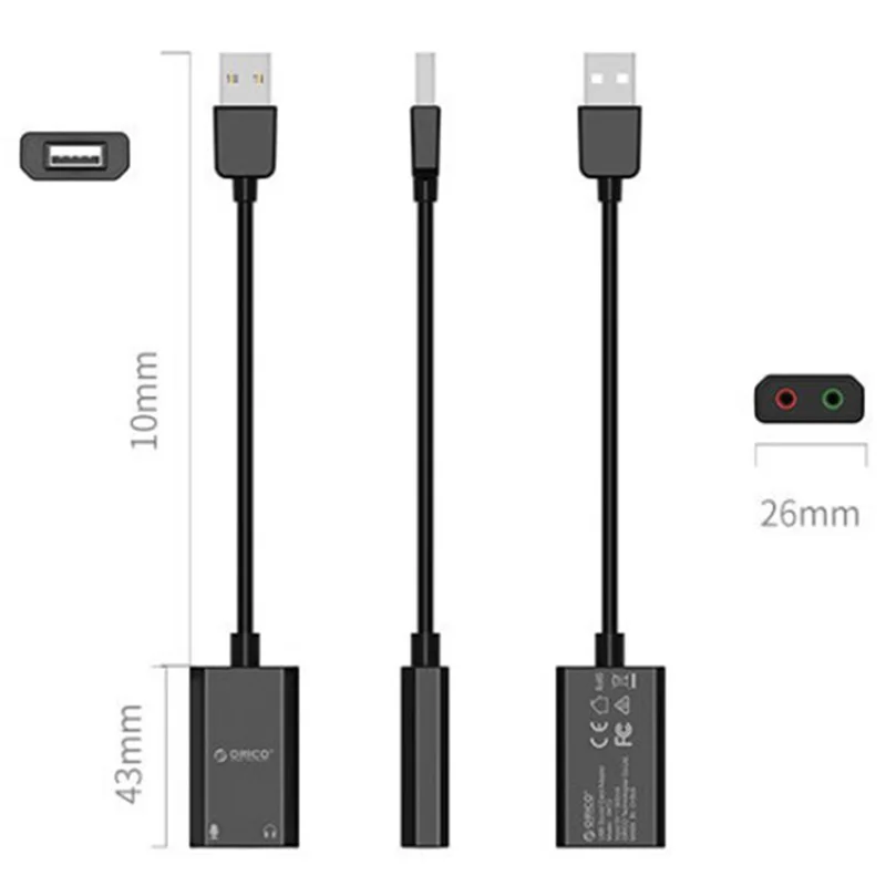 Orico Внешняя USB звуковая карта USB до 3,5 мм аудио адаптер для наушников микрофонная Звуковая карта для Compter Android Linux DirectSound 3D