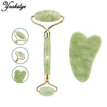 Xiuyu jade rolo facial massagem olho pedra guasha raspagem placa verde natural jade rolo face lift corpo massageador rolo ferramenta