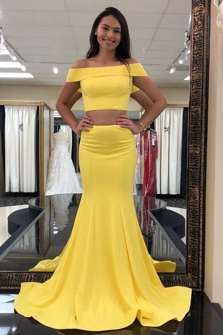 

Simple Design Two Pieces Set Spandex Mermaid Prom Dress robe de soiree