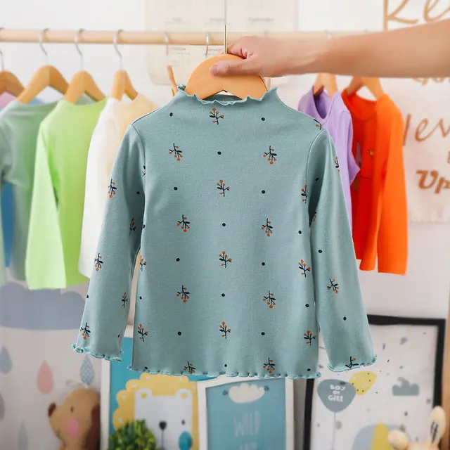 New Cotton Autumn Boys Girls Basic Shirts Winter Turtleneck Collar T Shirt For 1-6Years Baby Girl Long Sleeve Clothes Comfort T688-green