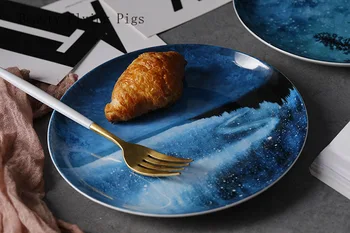 

Star empty Bone china Dinner plate Breakfast tableware Home Decoration Handmade Ceramic Plate Pastry Fruit Cake plate 8inch