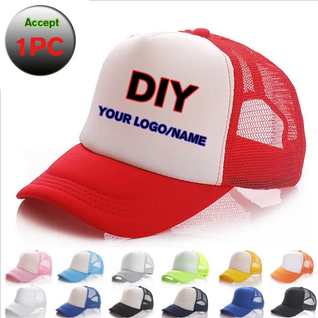 Free Custom Brand LOGO Text Design Personality DIY Trucker Hat AD Baseball Cap Men Women Blank Mesh Adjustable Hat 2