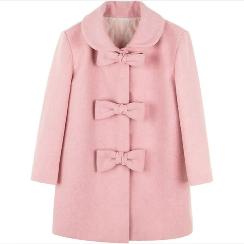 

Baby girl winter ENGLAND STYLE woolen coat chindren bow lapel warm princess wool blends overcoat