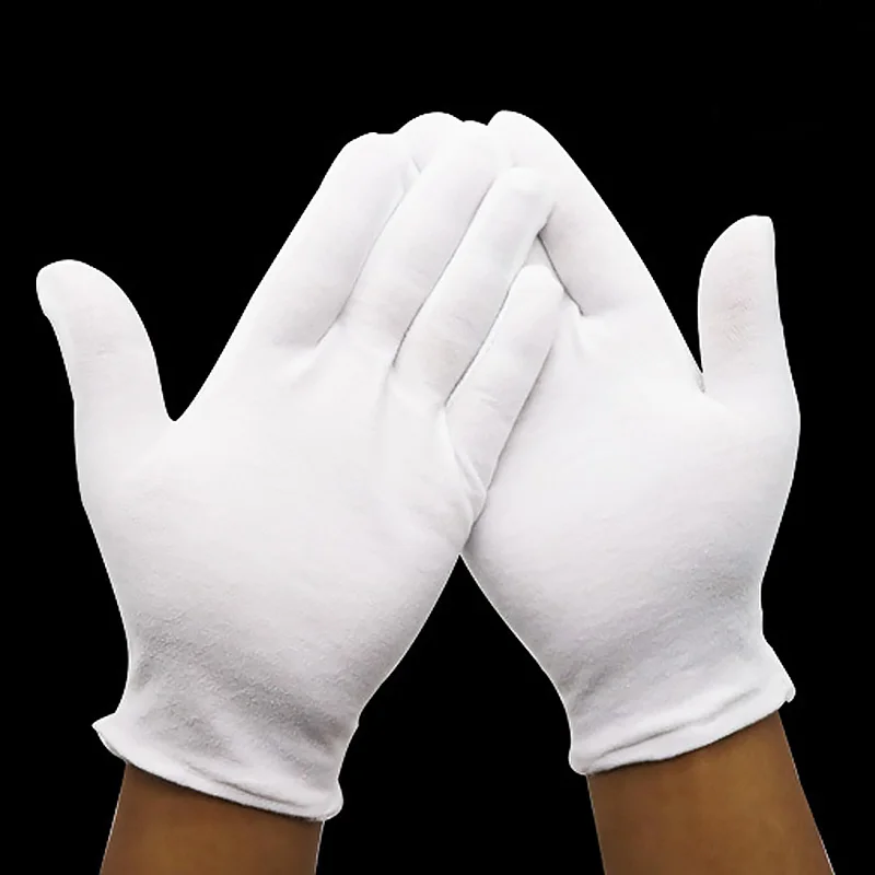 White Cotton Inspection Work Gloves Women Men Full Finger Gloves Waiters/drivers/Jewelry/Workers Mittens Hands Protector 1 Pair