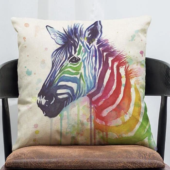 

1pc Innovative Bird Rainbow Cute Animal Zebra Elephant Wolf Rainbow Pillow Case Retro Cushion Cover