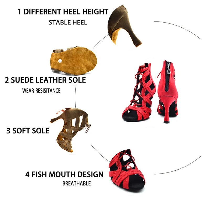 Women Ankle Latin Dance Boots For Woman Soft Sole Bachata Salsa Dancing Shoes For Girls High Heel Dance -shoes For Girls