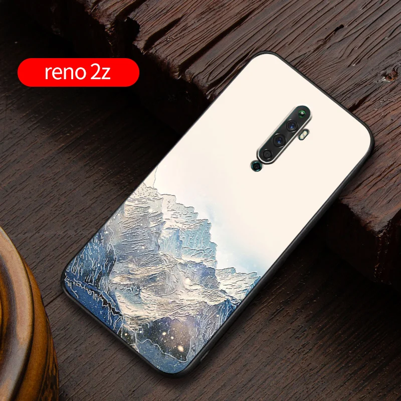 Чехол reno2 с тиснением в винтажном Восточно-Азиатском китайском японском стиле для Oppo Reno 2 Reno 2Z Снежная гора - Цвет: 1 reno2z