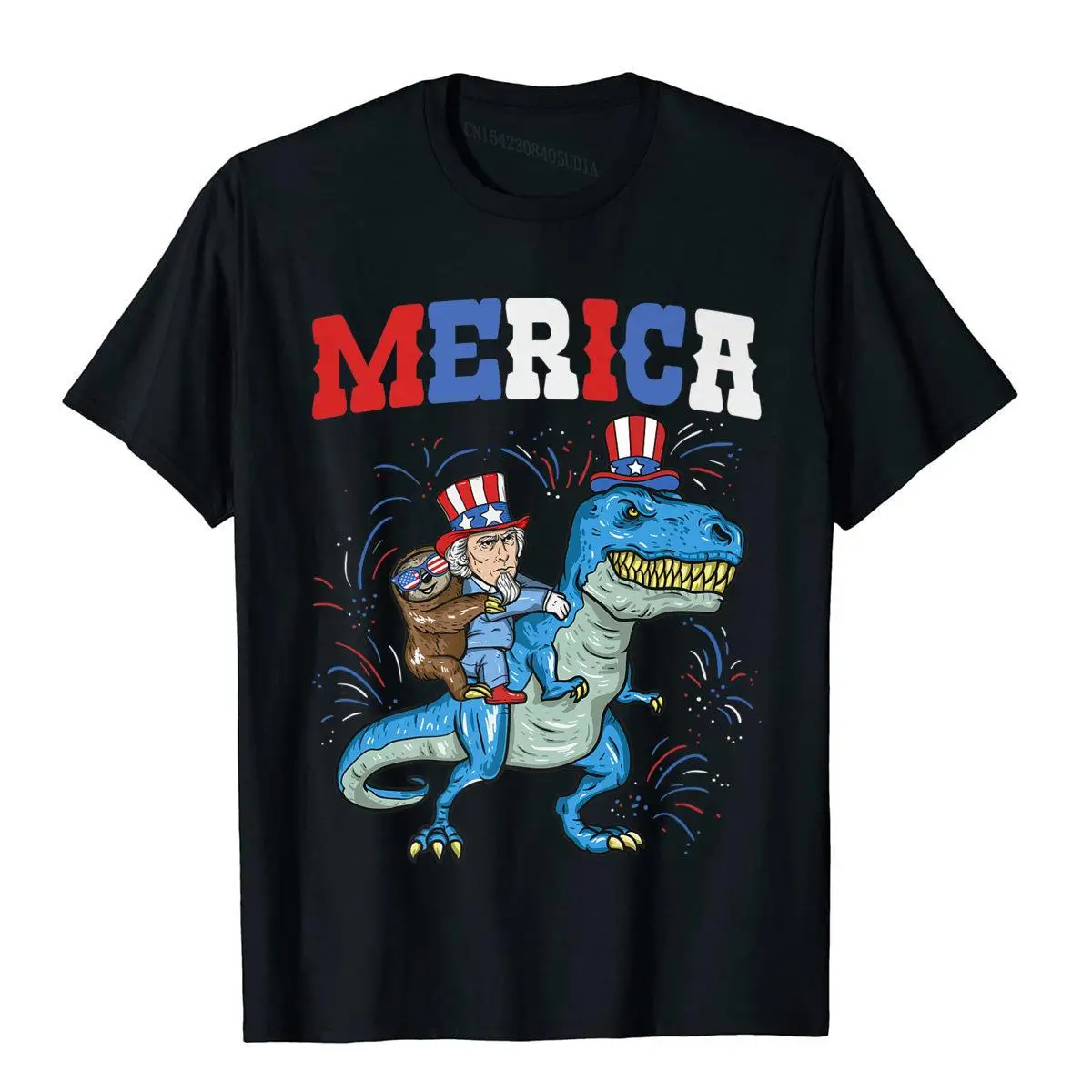Merica Funny 4Th Of July American Bradipo Uncle Sam Trex Premium T-Shirt Brand T-Shirt Alla Moda Cotton Men Tees Camisas Hombre