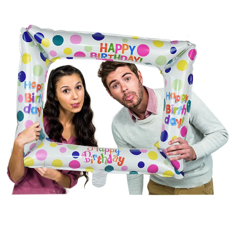 

1pc Happy Birthday Aluminum Foil Balloon Photo Frame Birthday Photo Booth for Birthday Family Party Event Decorations Supplies