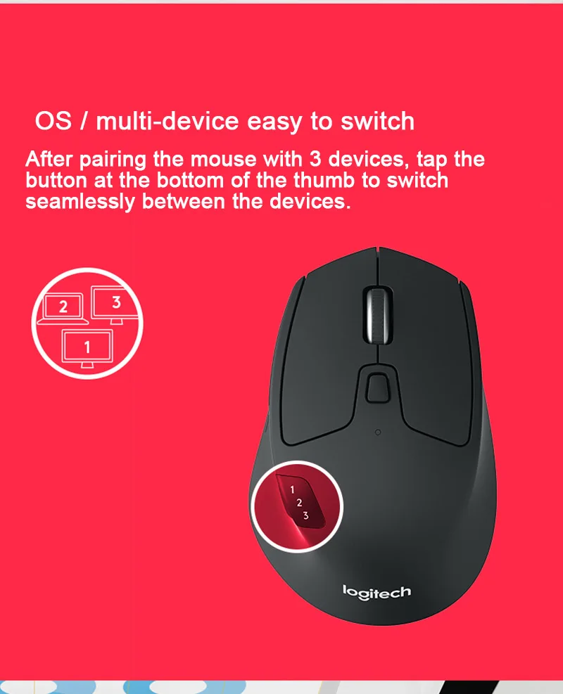 Беспроводная Mousewith-2-4G с несколькими устройствами logitech M720 Triathalon-Беспроводная Optical-Trackball-Ergonomic-Mouse-Gamer-for-Windos-10-8