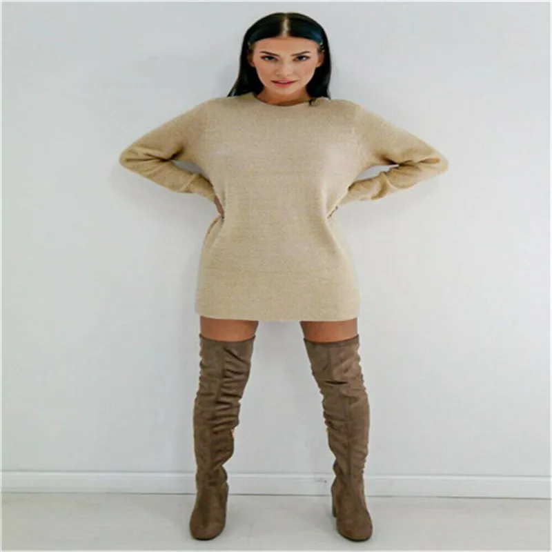 Autumn Women Loose Long Sleeve Bandage Backless Sexy Sweater Shirt Sweater Dress Tops Ladies warm Sweater dress Camicia Vestito Autumn Women Loose Long Sleeve Bandage Backless Sexy Sweater Shirt Sweater Dress Tops Ladies warm Sweater dress Camicia Vestito