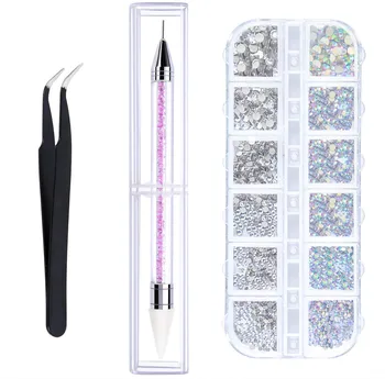 

6 sizes of crystal nail art rhinestones and transparent crystal rhinestones with tweezers and rhinestone pick-point pens #ZF