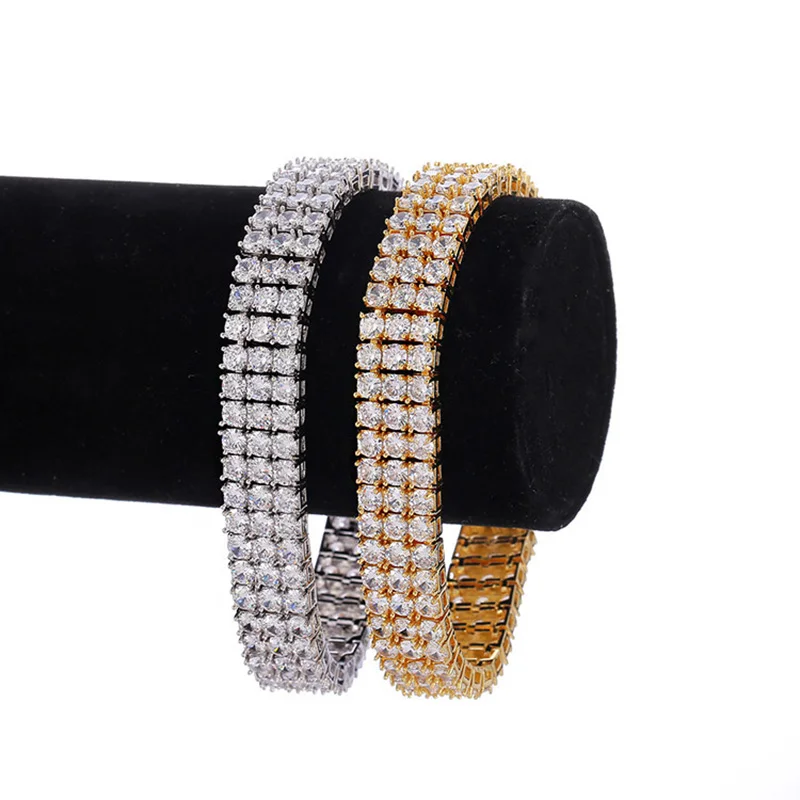 

1.5cm Rhinestone AAA Zircon Tennis Chain Gold Silver Bracelet Men's Hip hop Jewelry Copper Material Bracelet Link 20cm DIY Gift