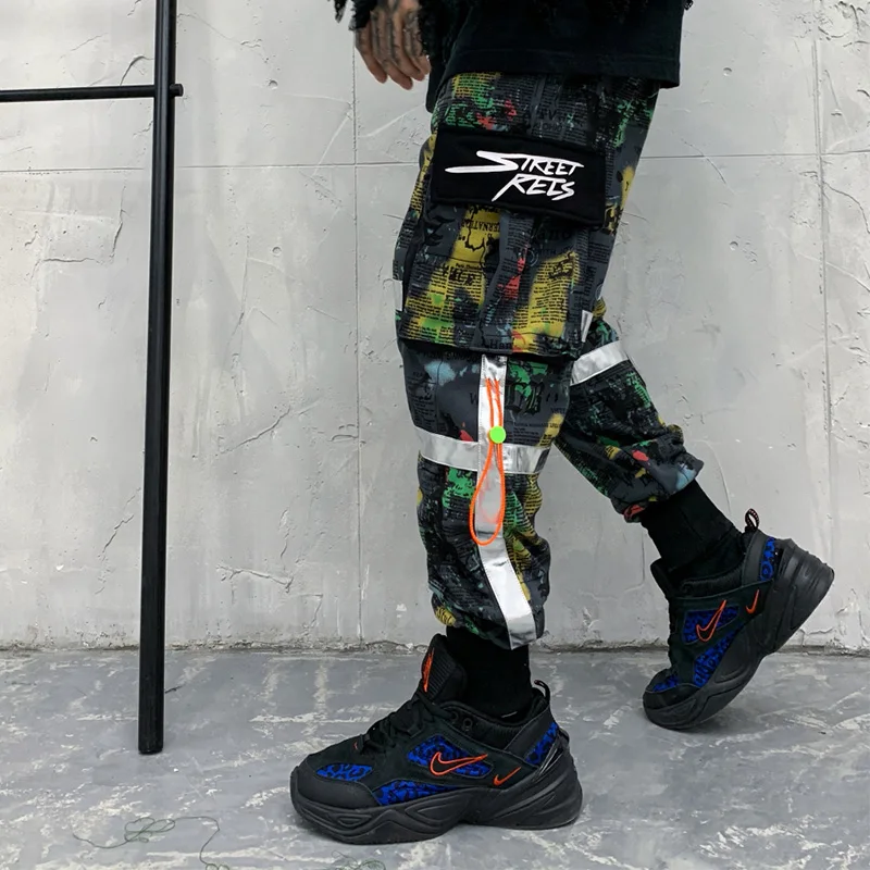 Men Patchwork Pocket Cargo Pants Contrast Color Harem Joggers Pants Harajuku Sweatpant Hip Hop Trousers Casual Men Streetwear