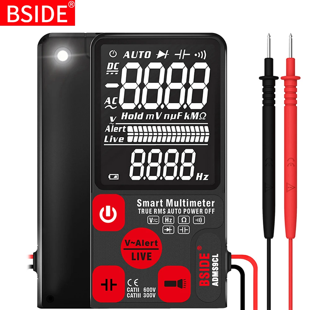 Comprar Mini multímetro Digital BSIDE ADMS7CL S9CL EBTN pantalla LCD de CC voltímetro de CA probador diodo de capacitancia NCV Ohm resistencia Hz prueba