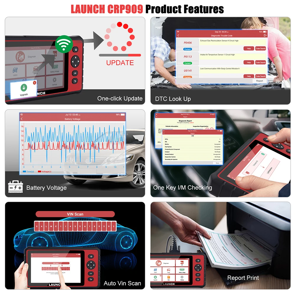 Launch X431 CRP909 OBD2 сканер IMMO SAS DPF TPMS система сброса масла полная OBD 2 считыватель кодов PK