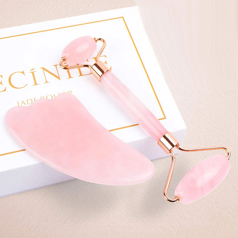 Розовый КВАРЦЕВЫЙ ролик для похудения Массажер для лица инструмент для лифтинга нефритовый массажный ролик для лица камень массаж кожи красота уход набор коробка
