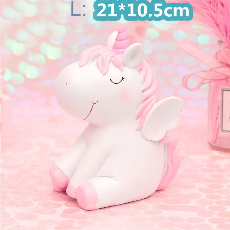Pink L 21x10.5cm Creative Design Wedding Gift Resin Unicorn Piggy Bank Money Saving Box Gift For Kids tirelire licorne копилка единорог spardose - Цвет: Pink L 21x10.5cm