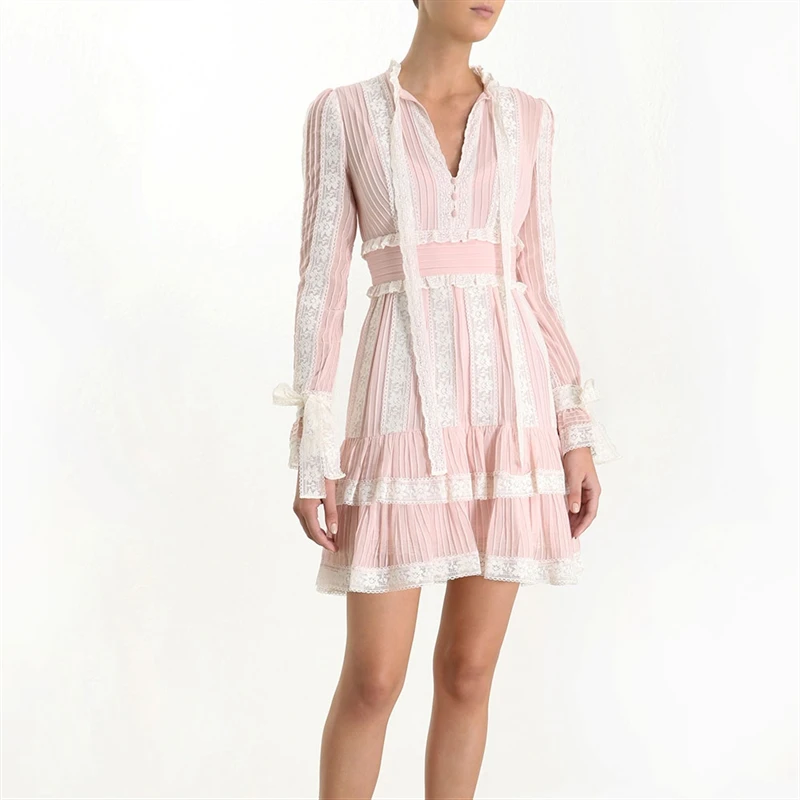 Осеннее модное женское платье с v-образным вырезом и галстуком-бабочкой Lantren