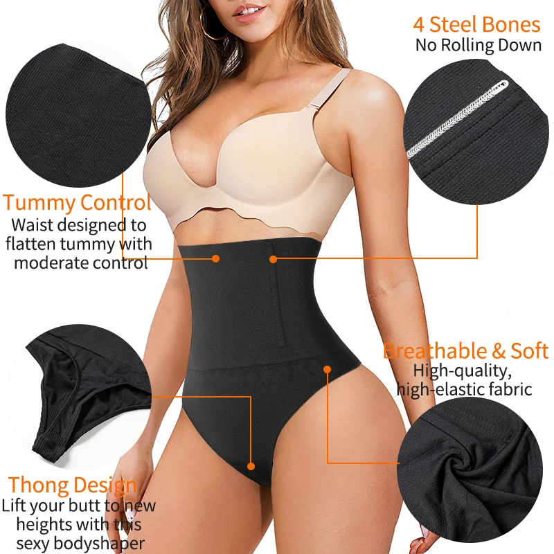 High Waist Body Shaper Thongs Shapewear for Women Panties Tummy