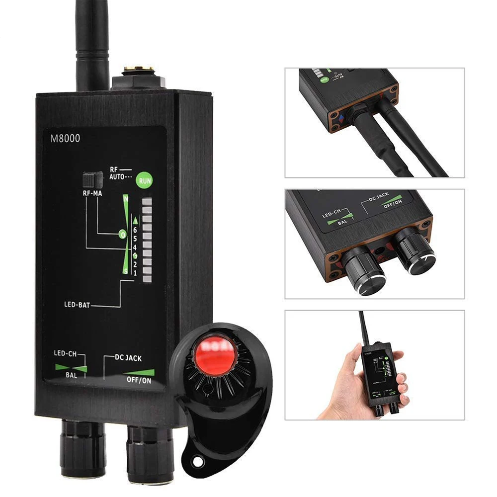 M8000 Radio Anti-Spy Detector GSM RF Signal Auto Tracker Detectors GPS Tracker Finder Bug with Long Magnetic LED Antenna